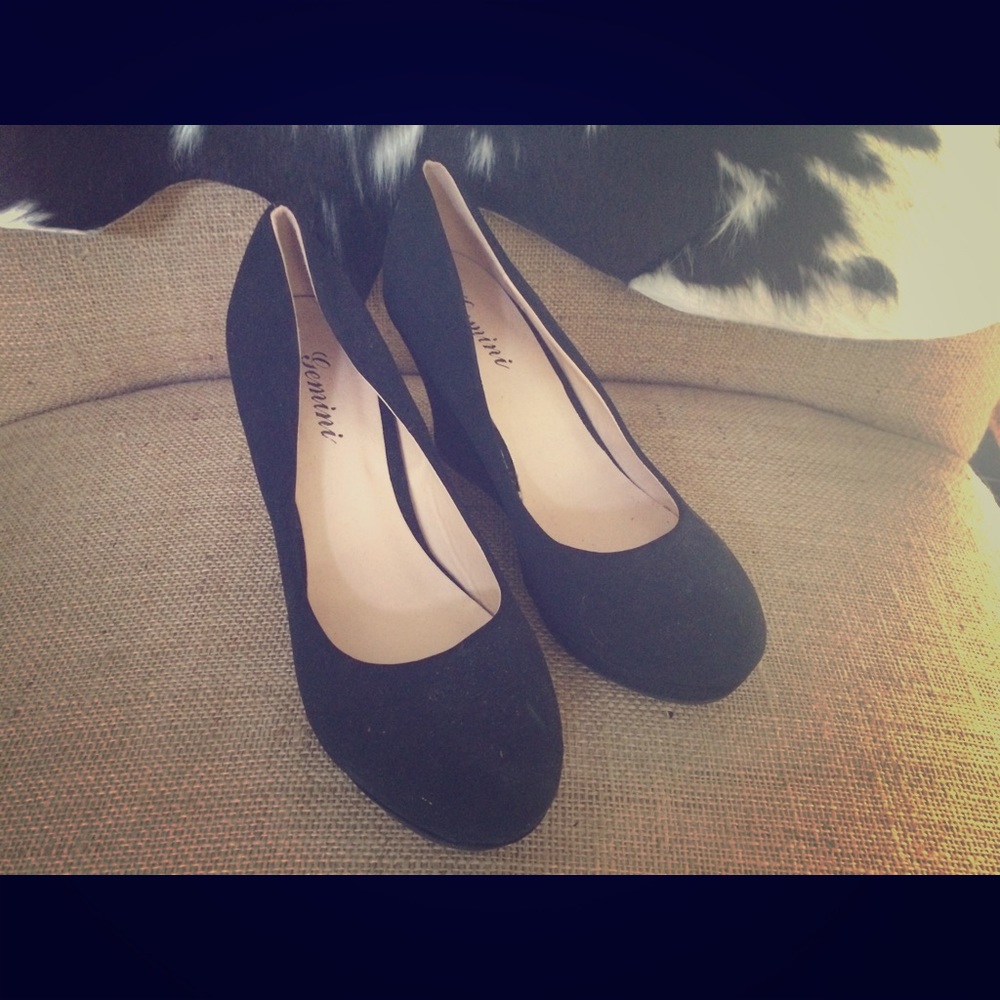 New Black Faux Suede Wedge Heels